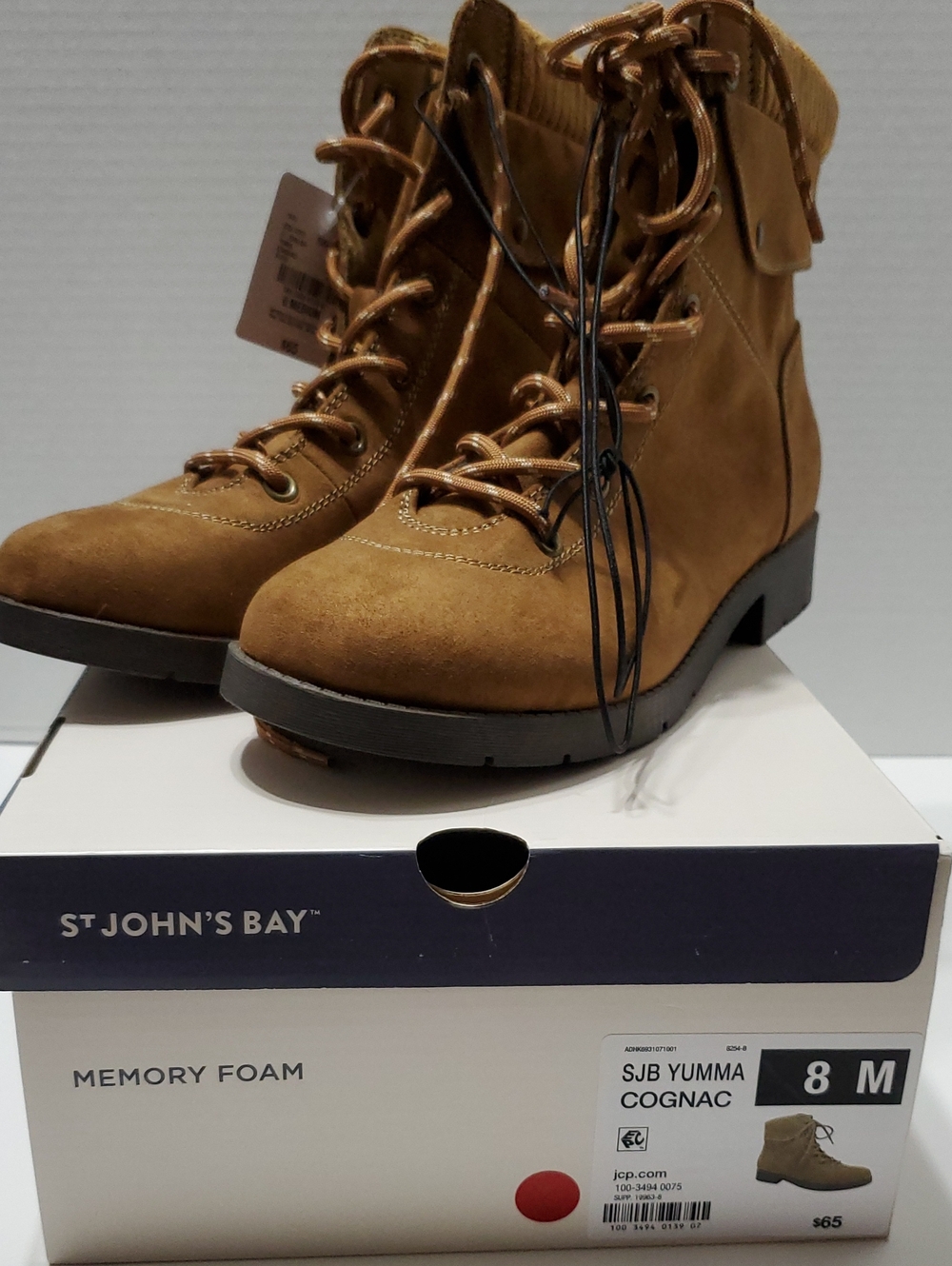 St. John's Bay Cognac Lace-Up Memory Foam Women's Boots